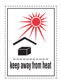 Etiqueta Mantener alejado del calor (Keep away from heat). Por unidad.